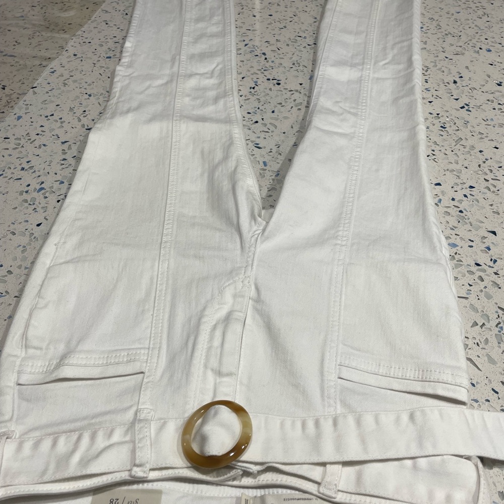 pilcro and the letterpress anthropologie high rise ivory belted pintuck jeans 28